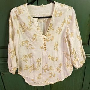 Anthropologie floreat Atley Gold and White Cotton Blouse Size XS
